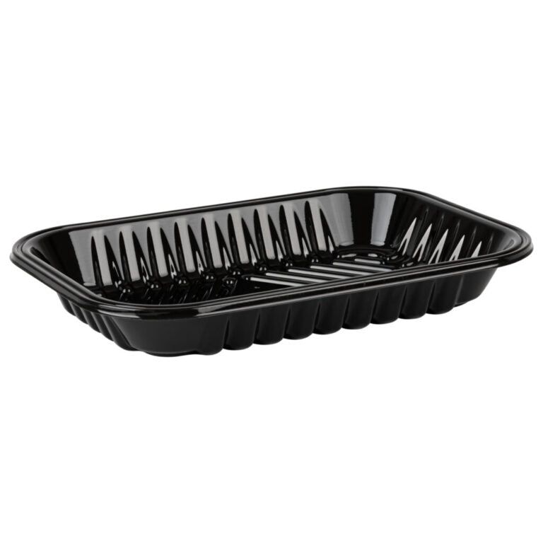 BLACK PET PLASTIC MEAT TRAY 8 2/5''X5 9/10'' X1 1/5'' PMTB-2D