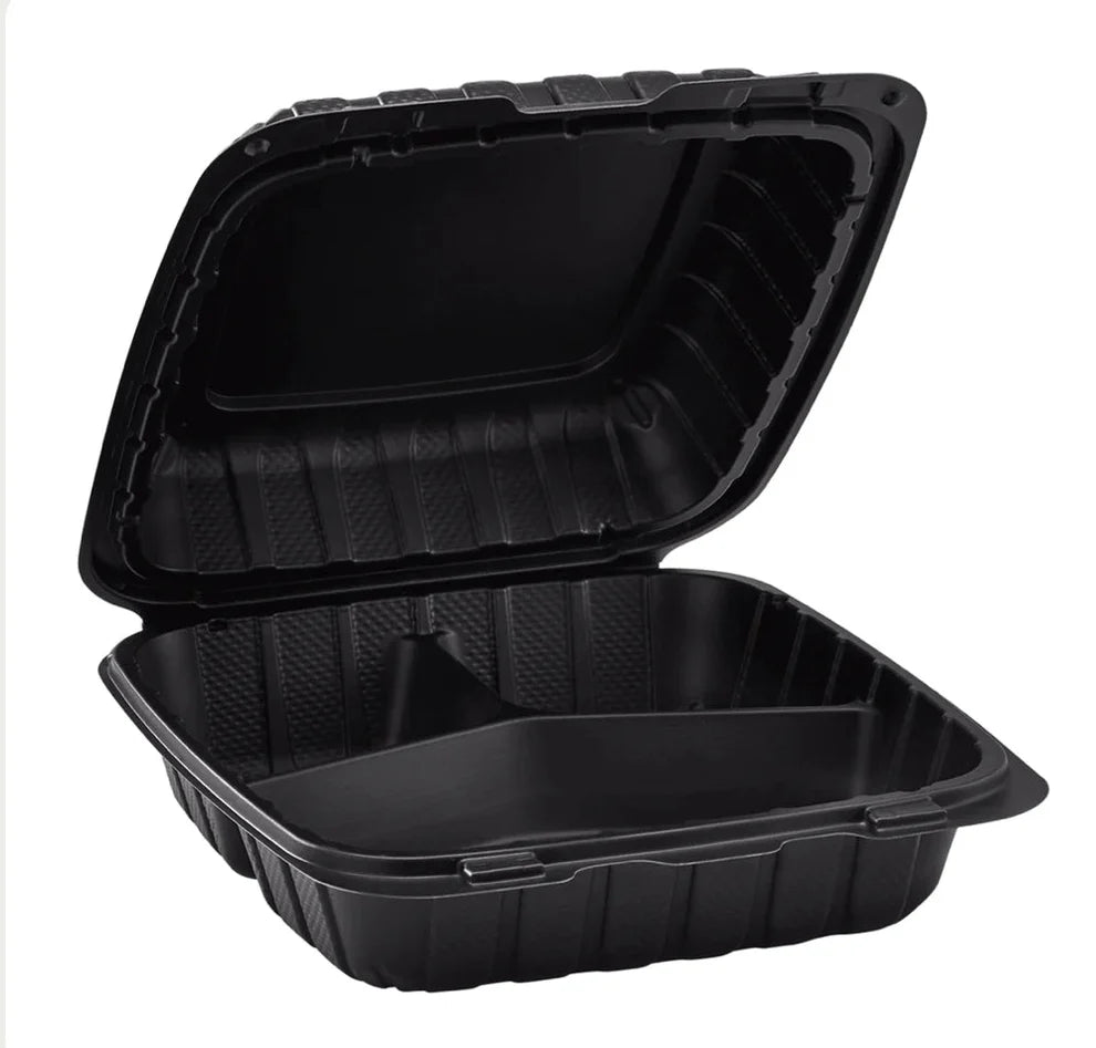 8"×8" THREE COMPARTMENT HINGED CONTAINER BLACK PP883