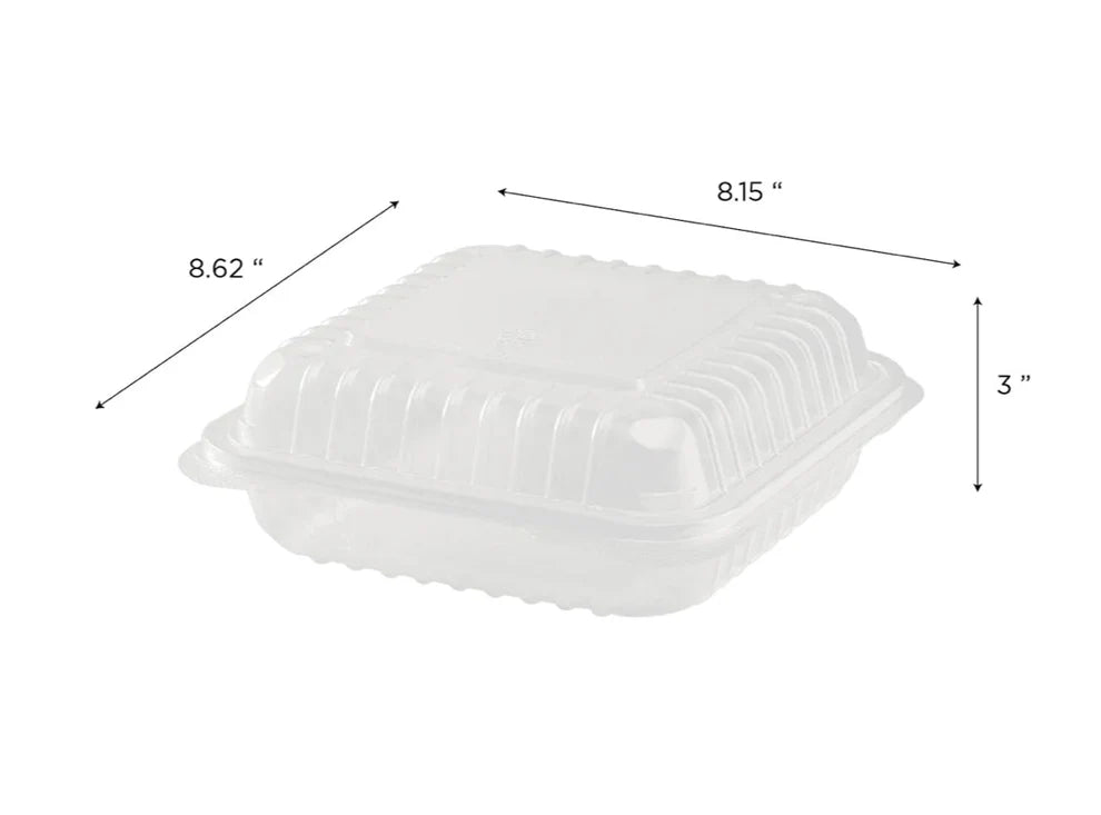 8"×8" THREE COMPARTMENT CLEAR HINGED CONTAINER