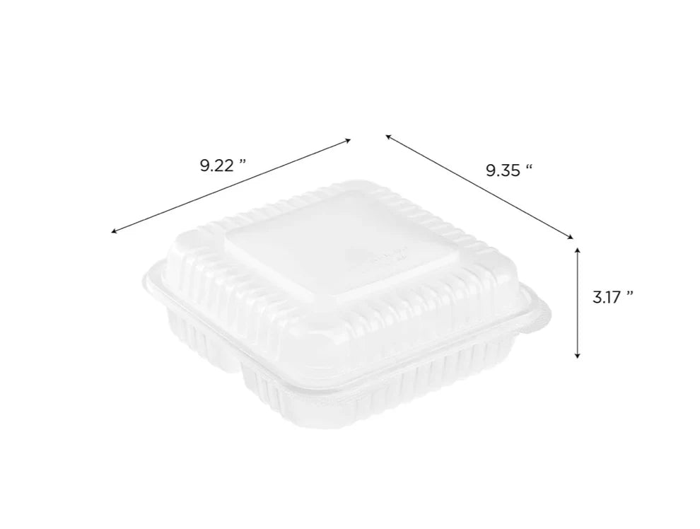 9"×9" THREE COMPARTMENT CLEAR HINGED CONTAINER