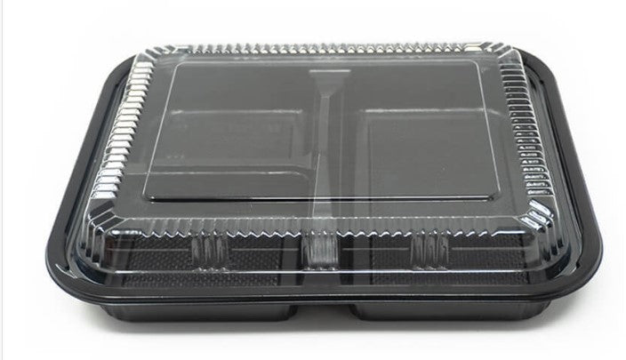 RECTANGULAR BLACK PLASTIC BENTO BOX SET 9.3"x7.5"x1.9" SZ-304