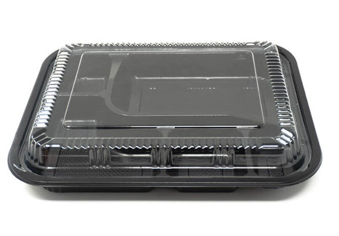 RECTANGULAR BLACK PLASTIC BENTO BOX SET 9.3"x7.5"x1.9"
