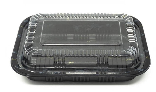 RECTANGULAR BLACK PLASTIC LUNCH BOX SET 7.2"x5.1"x1.8"