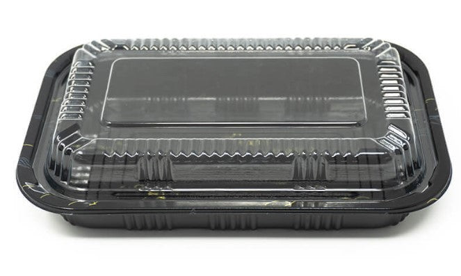RECTANGULAR BLACK PLASTIC LUNCH BOX SET 8"x5.2"x1.8"SZ-815