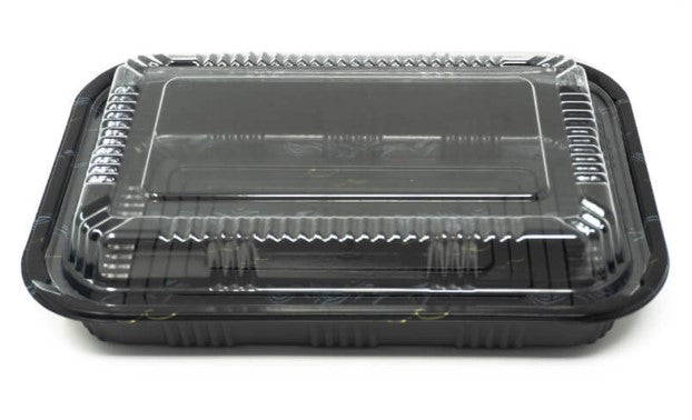 RECTANGULAR BLACK PLASTIC LUNCH BOX SET 9.1"x6.3"x1.9"