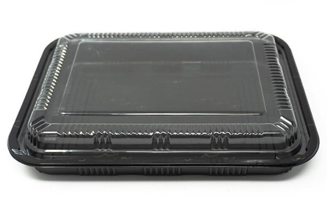 RECTANGULAR BLACK PLASTIC LUNCH BOX SET 10.4"x7.9"x1.9"