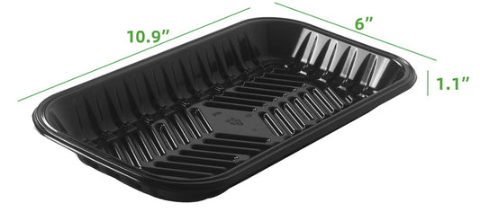 BLACK PET PLASTIC MEAT TRAY 10 9/10''X 6''X  1 1/10'' PMTB-10P