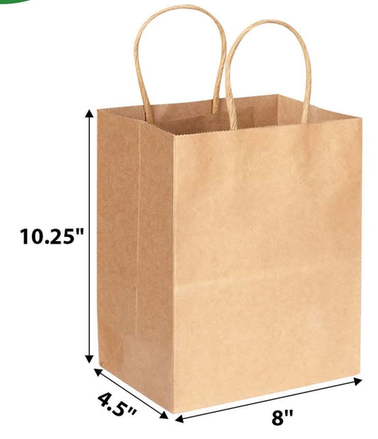 #3 KRAFT PAPER BAG WITH TWIST HANDLE 8"*4.5"*10.25 100gms KPB03