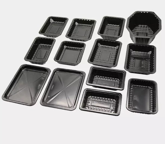 BLACK PET PLASTIC MEAT TRAY 6"  x6" x 9/10" PMTB-14
