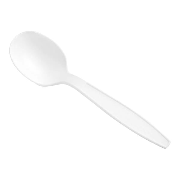 6.5" WHITE EXTRA HEAVY WEIGHT PLASTIC SOUP SPOON HWPSS-55W