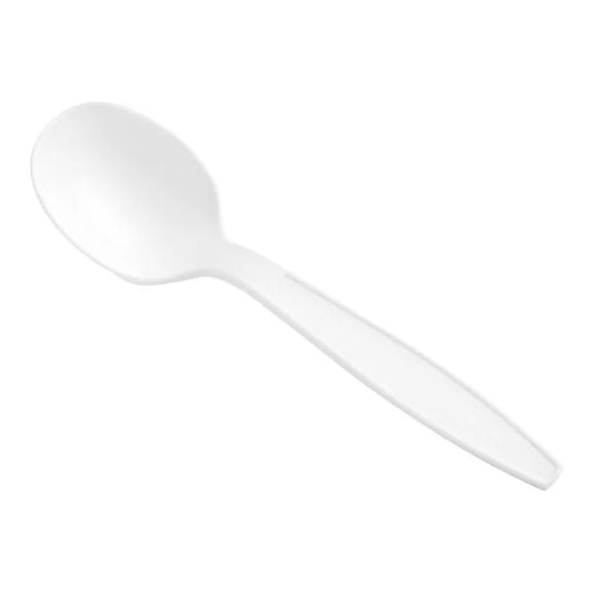 6.5" WHITE EXTRA HEAVY WEIGHT PLASTIC SOUP SPOON HWPSS-55W