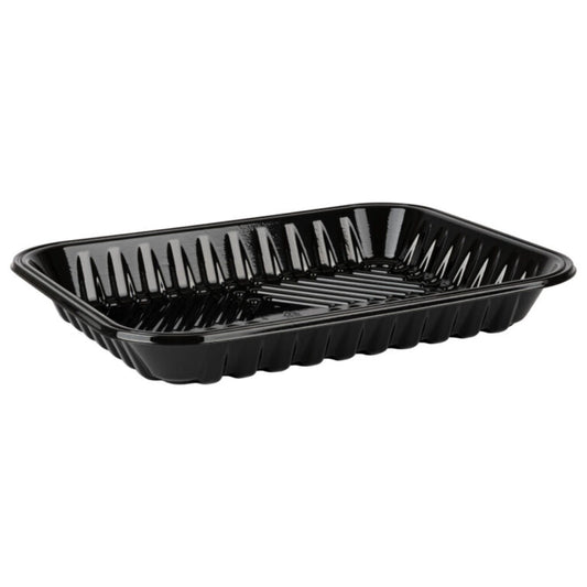 BLACK PET PLASTIC MEAT TRAY 9 1/5''X7 1/5''X1 1/5''  PMTB-4D