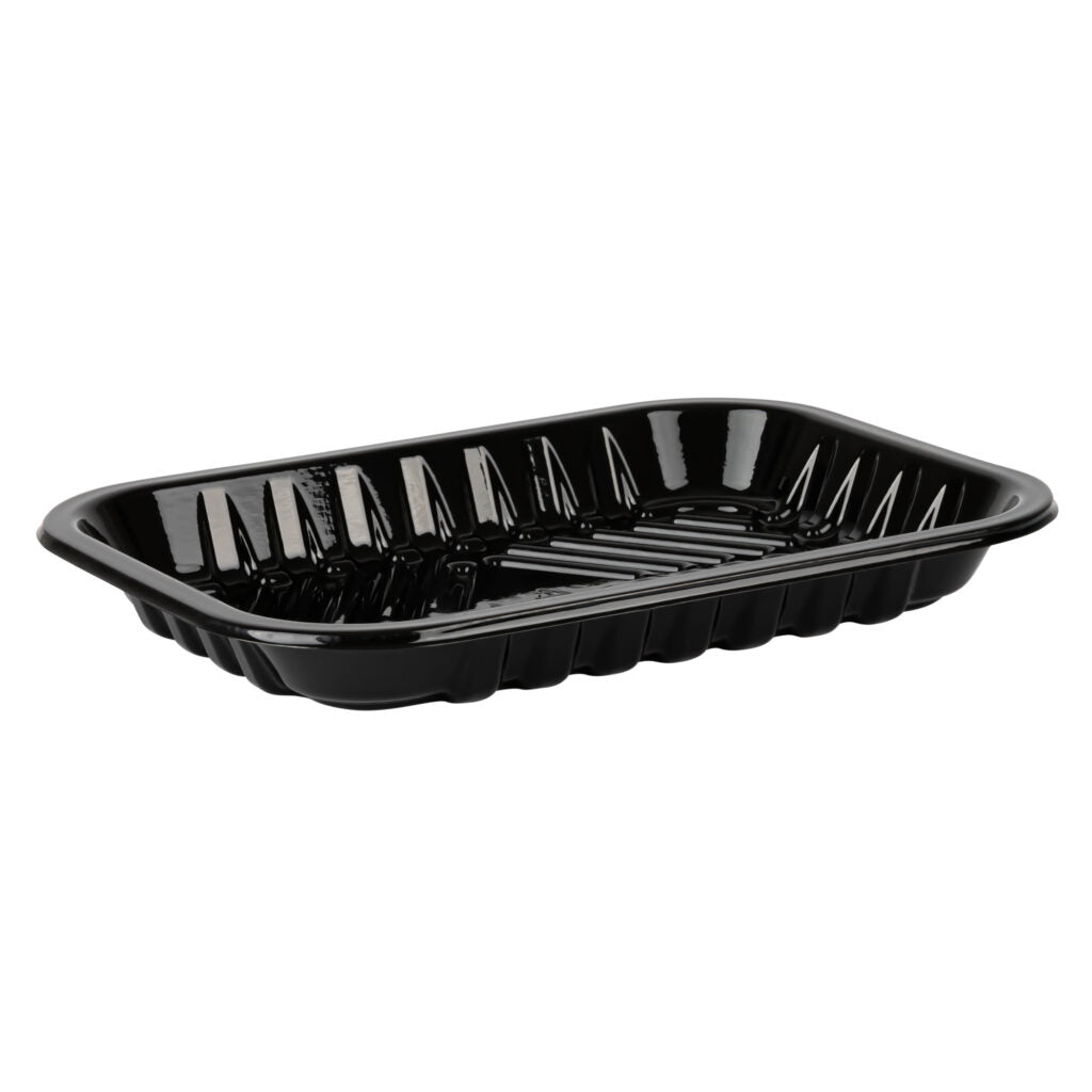 BLACK PET PLASTIC MEAT TRAY 8 3/5" x 6 3/10" x 1" PMTB-3PP