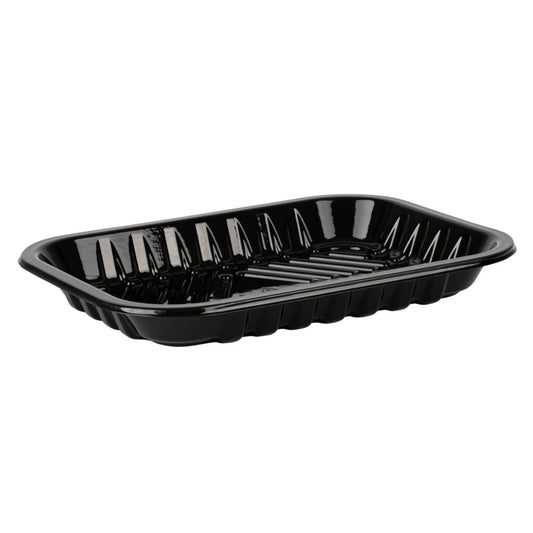 BLACK PET PLASTIC MEAT TRAY 8 3/5" x 6 3/10" x 1" PMTB-3PP