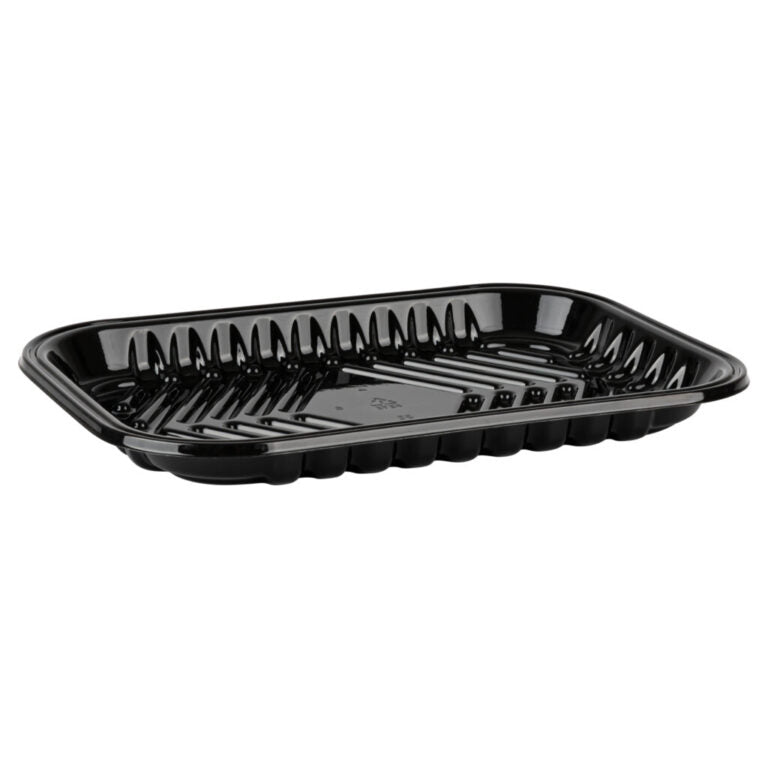 BLACK PET PLASTIC MEAT TRAY 5 9/10" x 8" x 11/16" PMTB-2S