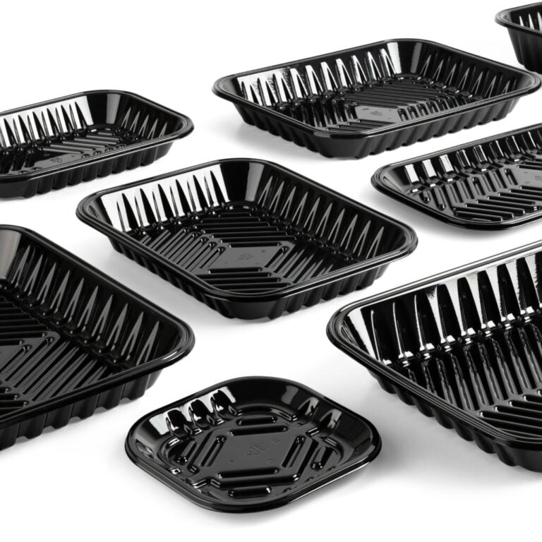 BLACK PET PLASTIC MEAT TRAY 8 7/10" x 6 3/5" x 4/5" PMTB-20S