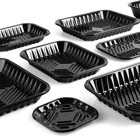 BLACK PET PLASTIC MEAT TRAY 14 9/10''X 5 1/2''X 9/10'' PMTB-27S