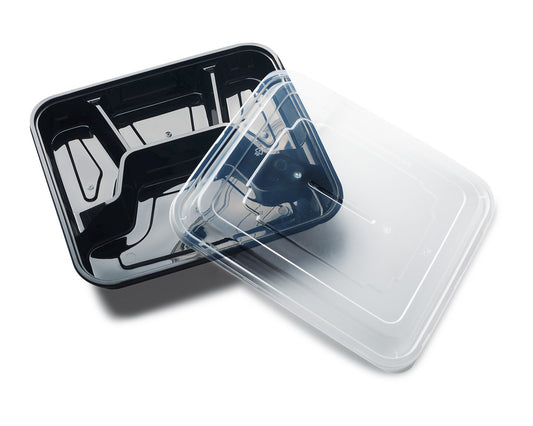 34 OZ PLASTIC FOOD CONTAINER WITH LID (3 COMPARTMENT)