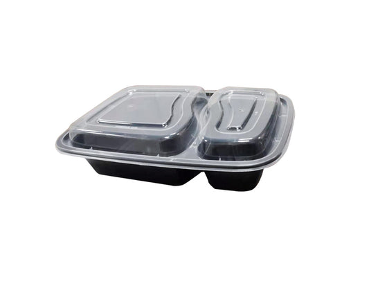28 OZ PLASTIC FOOD CONTAINER WITH LID (2 COMPARTMENT)
