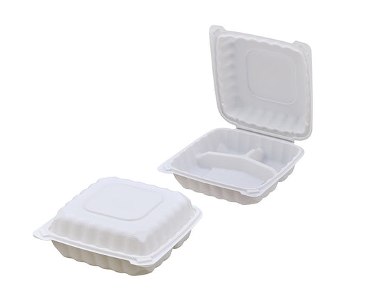 8" HINGED LID TO-GO CONTAINER (3 COMPARTMENT SHALLOW)