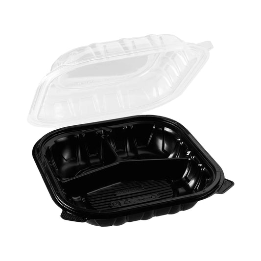 9"×9" THREE COMPARTMENT CLEAR&BLACK FOOD CONTAINER