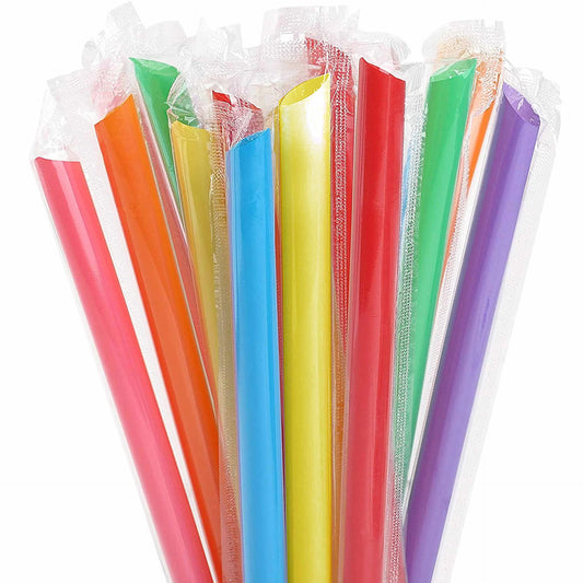 9" PLASTC ASSORTED COLOR BOBA SHARP STRAWS 12*229mm FILM WRAPPED PCBS-12229