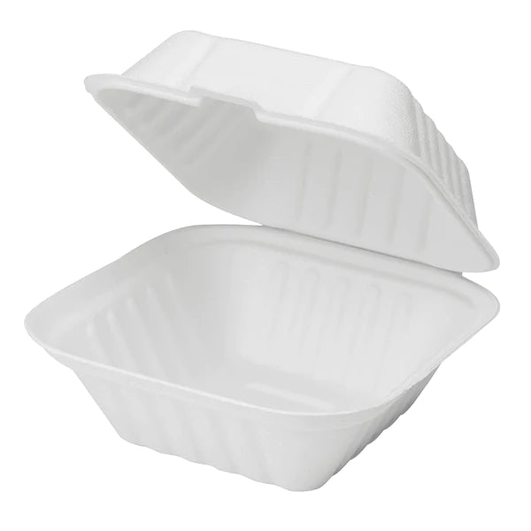 COMPOTABLE HINGED CONTAINER 6x6" BAGASSE PFAS FREE PCT061