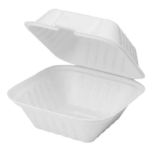 COMPOTABLE HINGED CONTAINER 6x6" BAGASSE PFAS FREE PCT061
