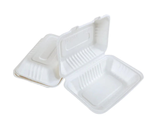 COMPOTABLE HINGED CONTAINER 9x6" BAGASSE PFAS FREE PCT096