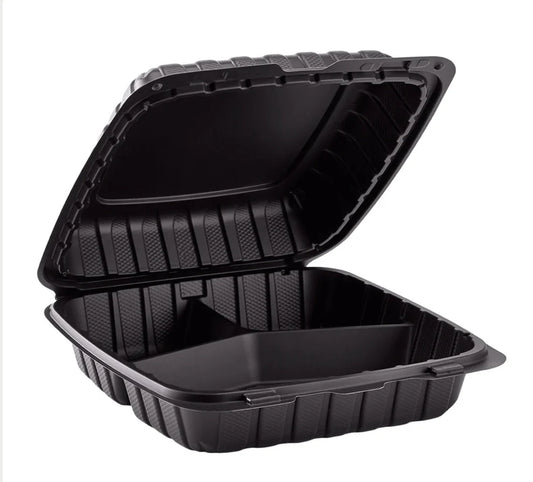 9"×9" THREE COMPARTMENT HINGED CONTAINER BLACK