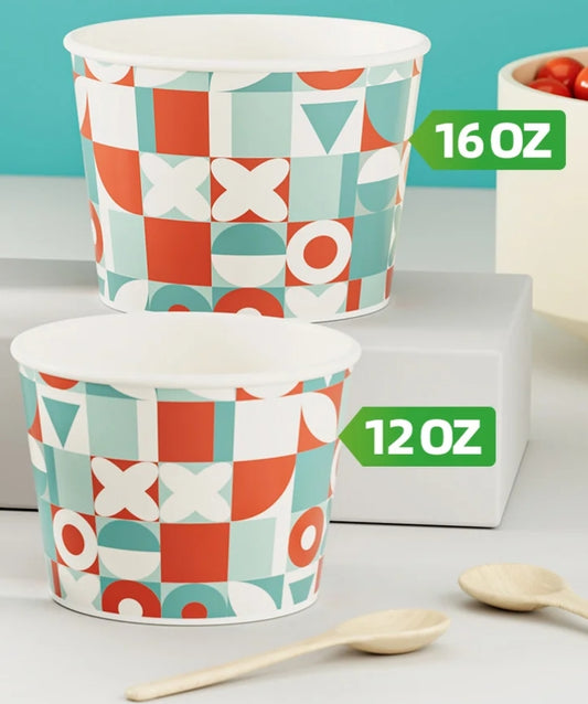 16 OZ PAPER FROZEN YOGURT / FOOD CUP  (RETRO-INSPIRED PRINT) PYC-16RI