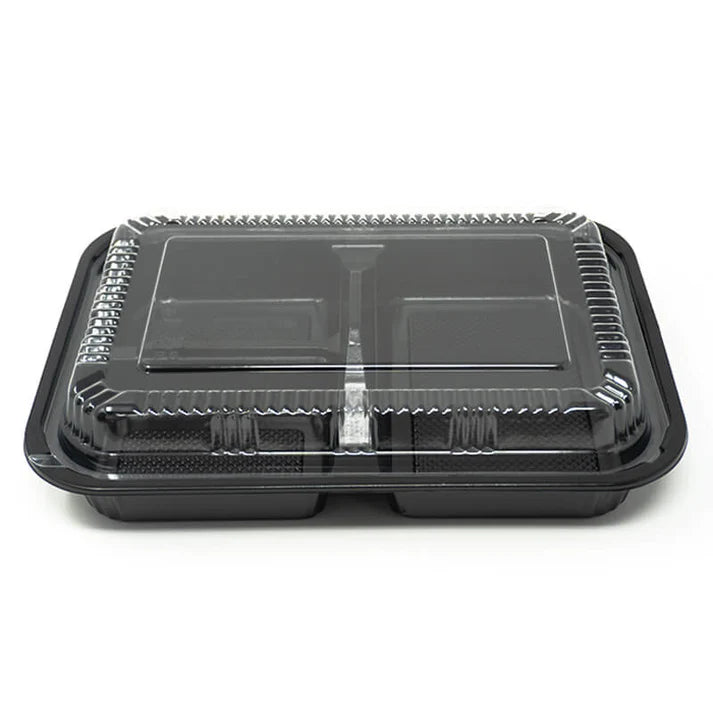 RECTANGULAR BLACK PLASTIC BENTO BOX SET 9.1"x6.3"x1.9" SZ-303