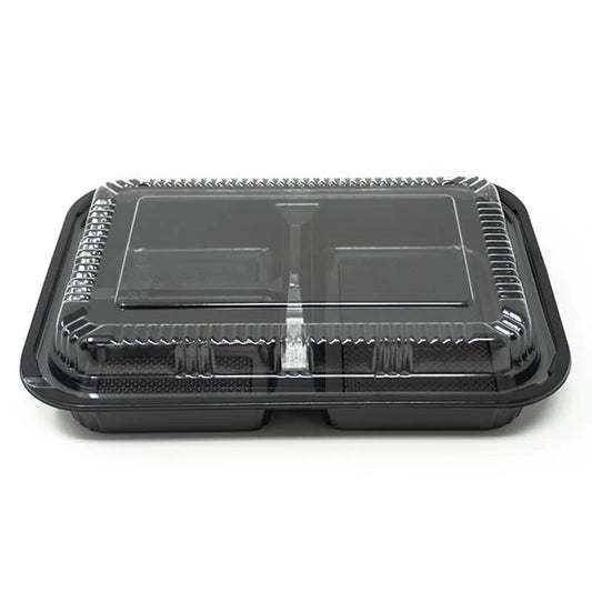 RECTANGULAR BLACK PLASTIC BENTO BOX SET 9.1"x6.3"x1.9" SZ-303