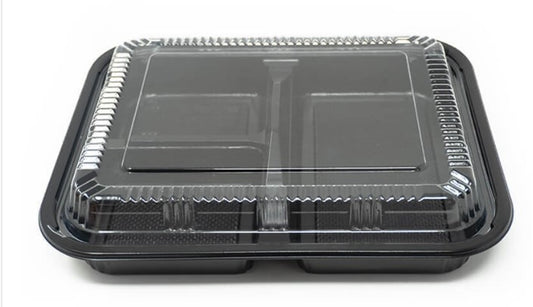 RECTANGULAR BLACK PLASTIC BENTO BOX SET 9.3"x7.5"x1.9" SZ-304