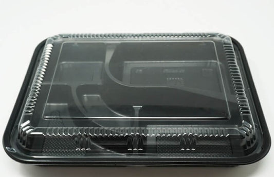 RECTANGULAR BLACK PLASTIC BENTO BOX SET 10.5"x8.1"x2" SZ-306