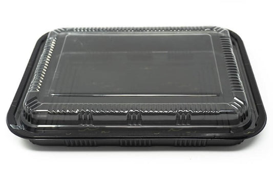 RECTANGULAR BLACK PLASTIC LUNCH BOX SET 10.4"x7.9"x1.9" SZ-830