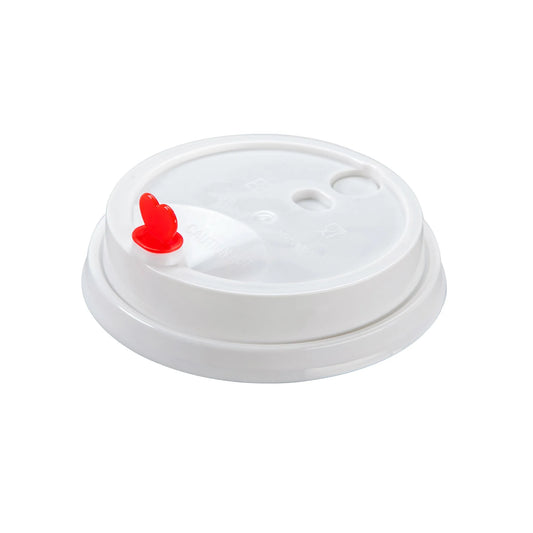 WHITE PLASTIC LID WITH HEART STOPPER FOR PP CUPS 90MM HK-W90L-HS