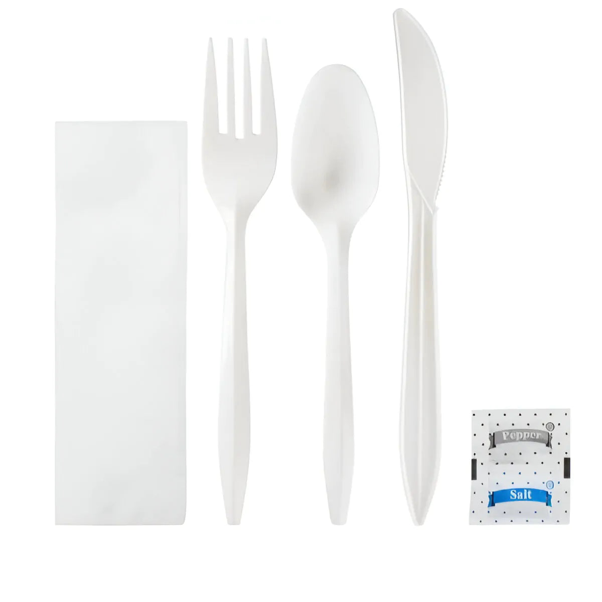 MEDIUM WEIGHT WRAPPED PLASTIC CUTLERY KIT 6IN1 WHITE SY-6IN1K25-W